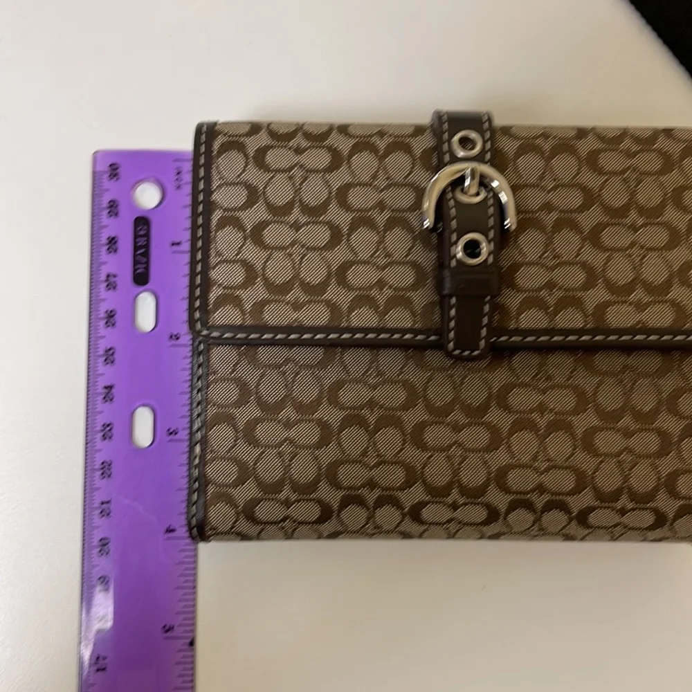 Coach Brown Signature Canvas Wallet with Buckle Detail
